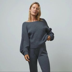 NEW Lunya Cozy Cotton Silk Reversible Pullover Sweater S Restful Gray Heather